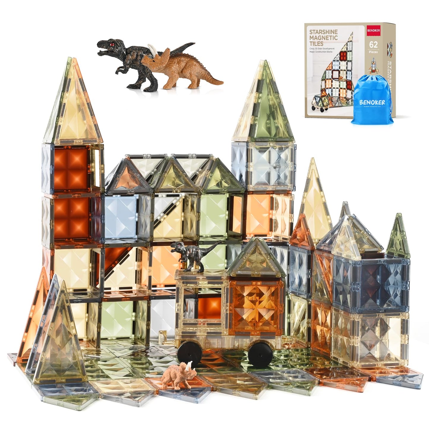 Benoker 3D Magnetic Tiles, Stem Learning And Encourage Imaginative Play Magnetic Blocks, Preschool Puzzle Magnetic Toys With Din