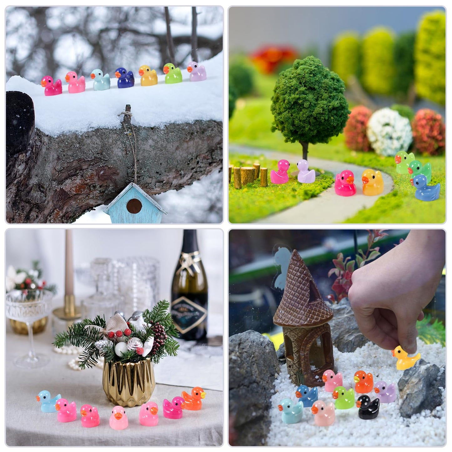 200 Pcs Mini Duck Set: 20 Colors, 10 Ducks Each, Dimensions 0.7 x 0.6 x 0.4 Inches, Perfect for Dollhouse, Mini Fairy Gardens, A