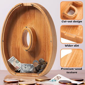 Sulevalt 12' Extra Large Wooden Letter Piggy Banks - Piggy Banks For Boys Girls Kids, Alphabet Money Banks With Initial O - Coin Banknote Bank Birthday/Christmas For Kids