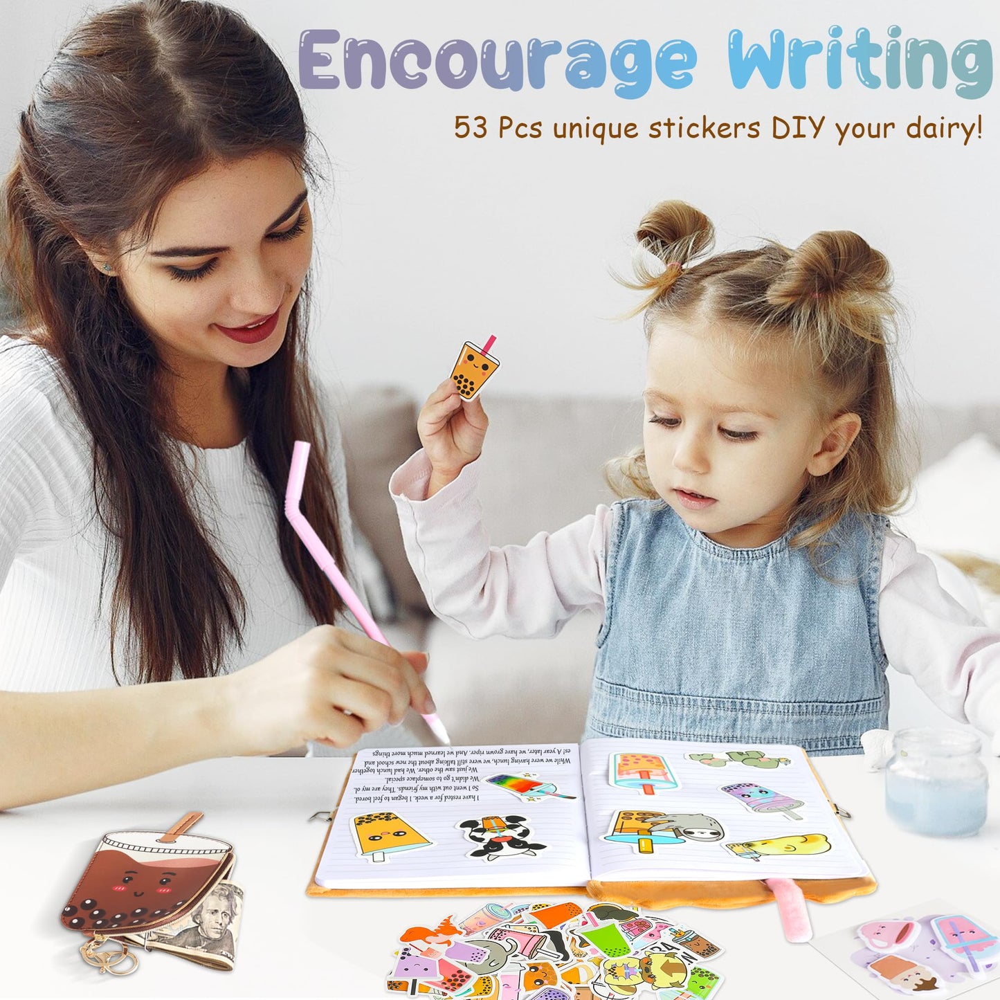 Gift Kit for Girls, Diary with Lock and Key,Boba Tea Plush Journal for Teen Girls,fuzzy diary for girls,Kawaii Birthday Gift Set