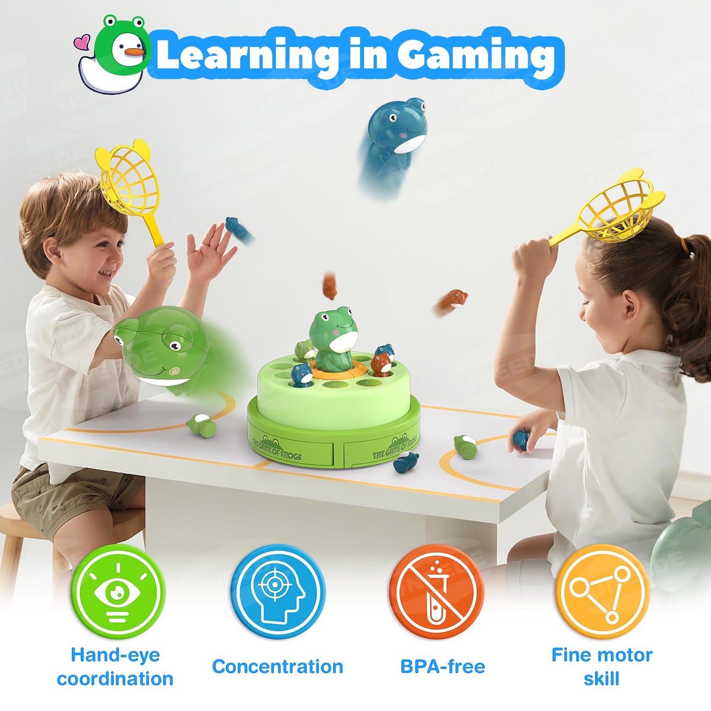 Uneede Frog Bounce And Catch Game Toys,Popping Board Games For Kids Age 4-6,Frog Pop Up Game,Catching Music Games For Kids 4-8 8