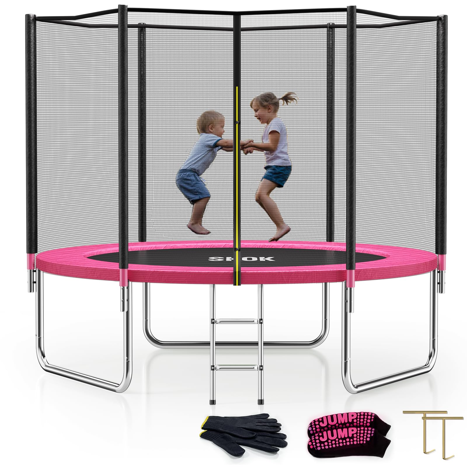 Skok Trampoline 10Ft Trampolines With Enclosure Net, 400Lbs Outdoor Trampolines For Kids -Astm Approved Pink Trampoline For Chil