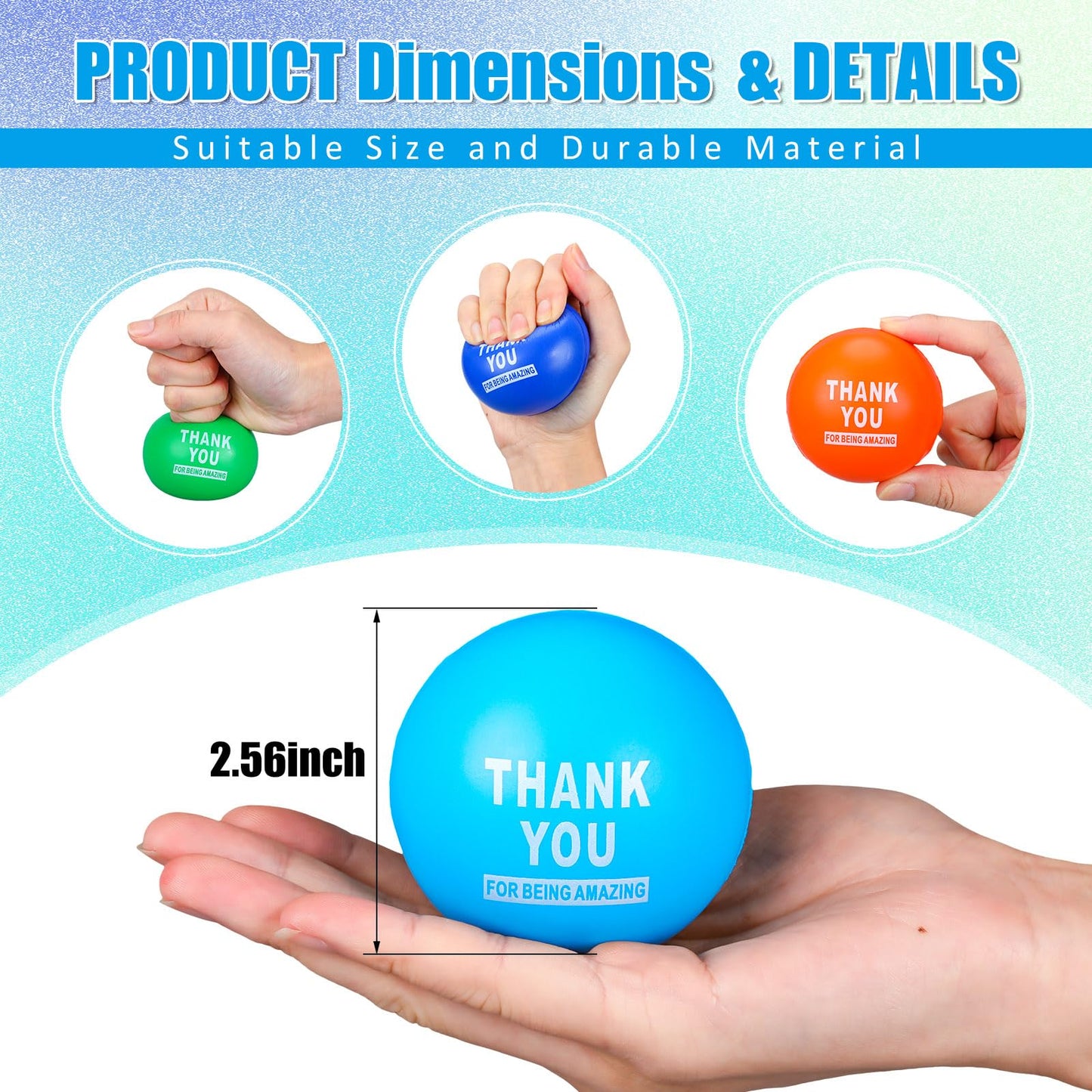 Lenwen 50 Pcs 2.5 Inch Inspirational Colorful Stress Squeeze Balls Pack Motivational Anxiety Relief Small Foam Balls for mature-themed Girls Boys Employee Gifts (Thank You for Being Amazing)