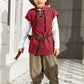 Boys Renaissance Pirate T Shirts Viking Medieval Sleeveless Lace Up Costume Scottish Cotton Tank Tops Red