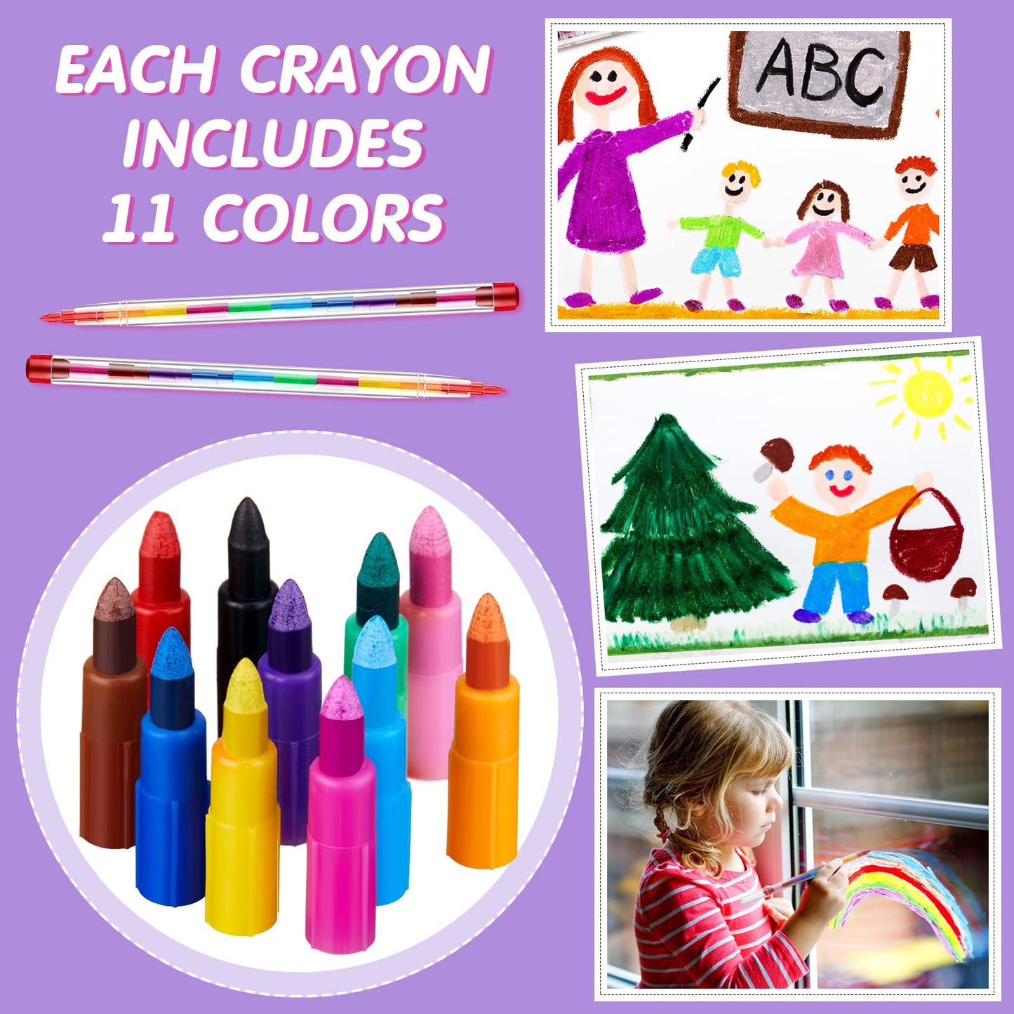 Teling 140 Pieces Stackable Crayons Pencils Party Favors for Kids Preschool 11 Interchangeable Colors Mini Rainbow Crayons Pens