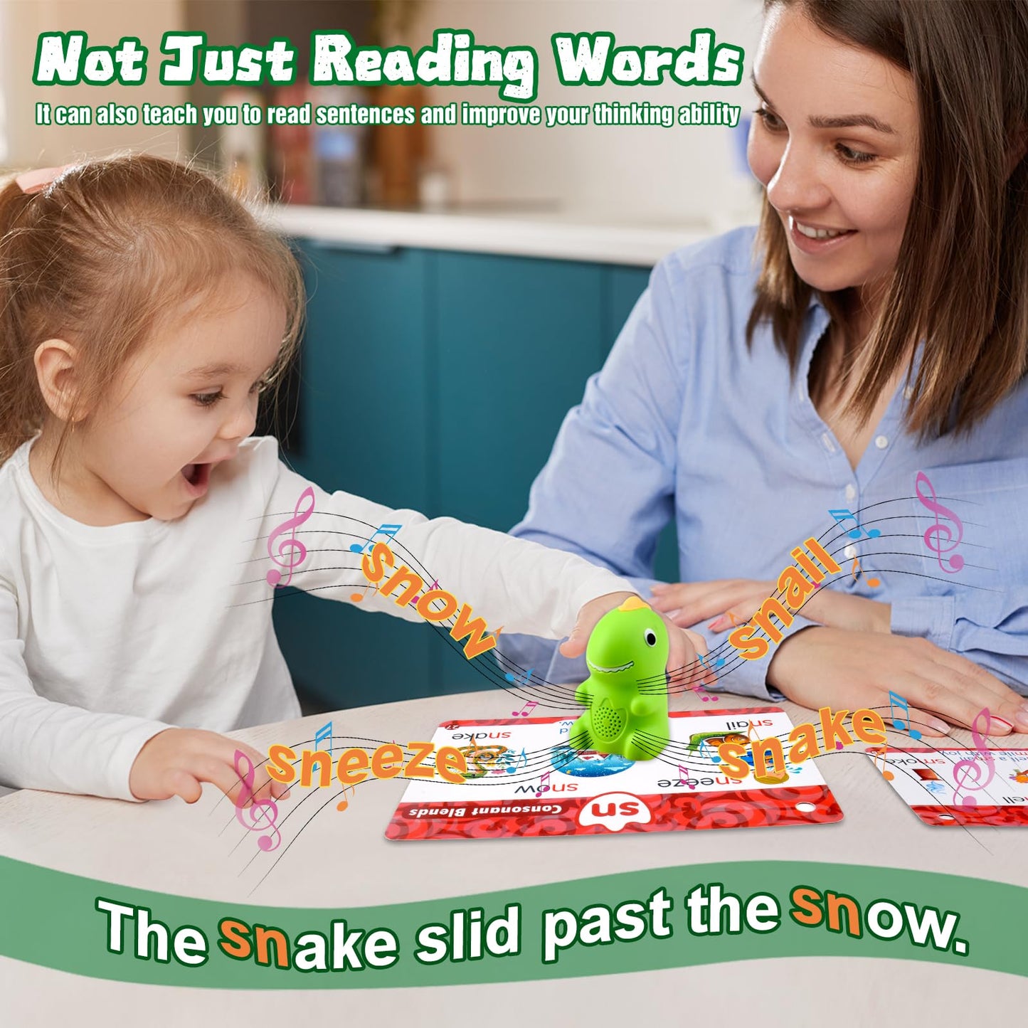 Speech Therapy Sensory Toy, Talking Dinosaur Phonics Reader With 74 Double-Sided Phonics Flash Cards & 6 Theme Stickers, Interac