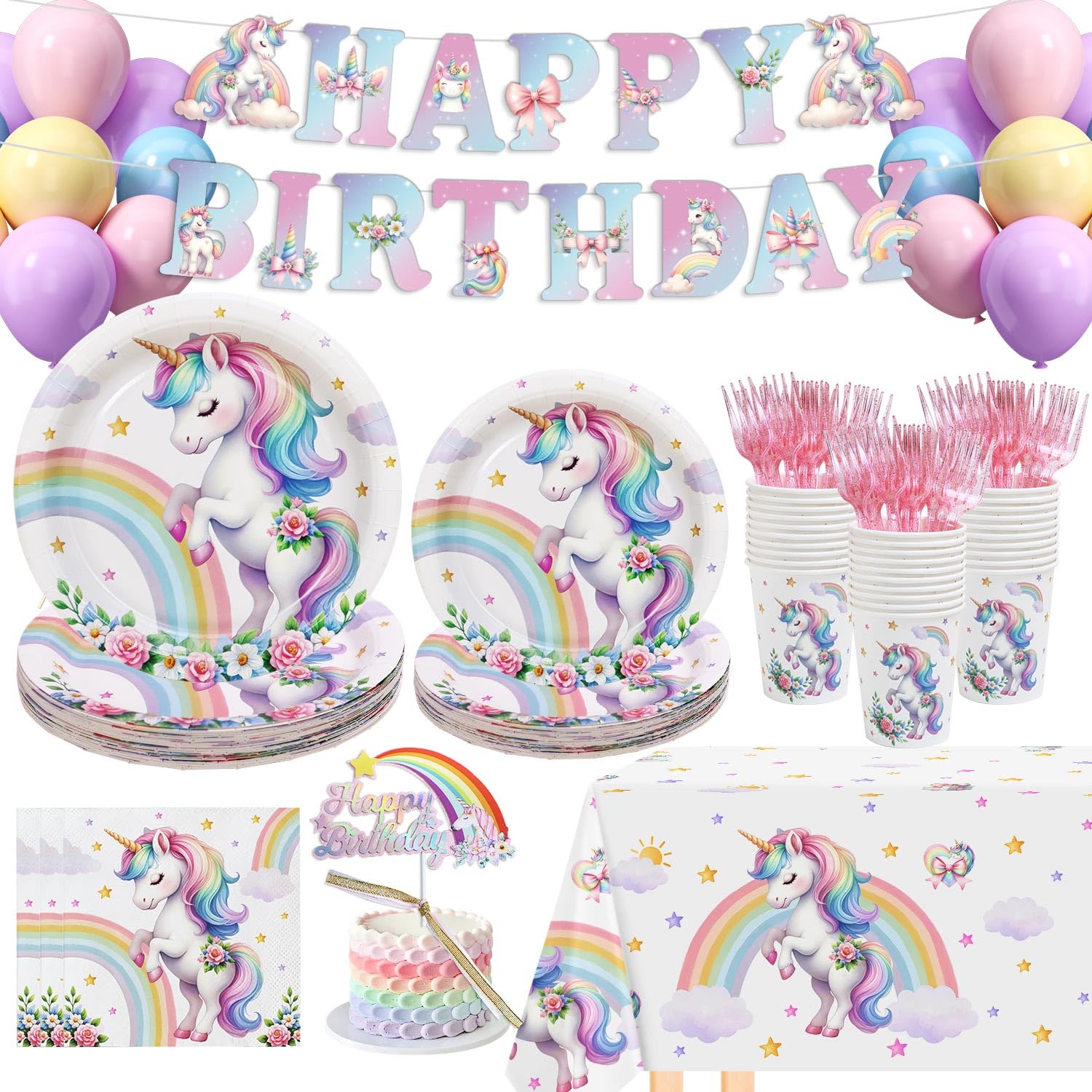 Lopeastar Unicorn Birthday Decorations Balloons Plates Set, Decoracion De Cumpleaos Para Nia Pastel Rainbow Balloons Birthday Ba