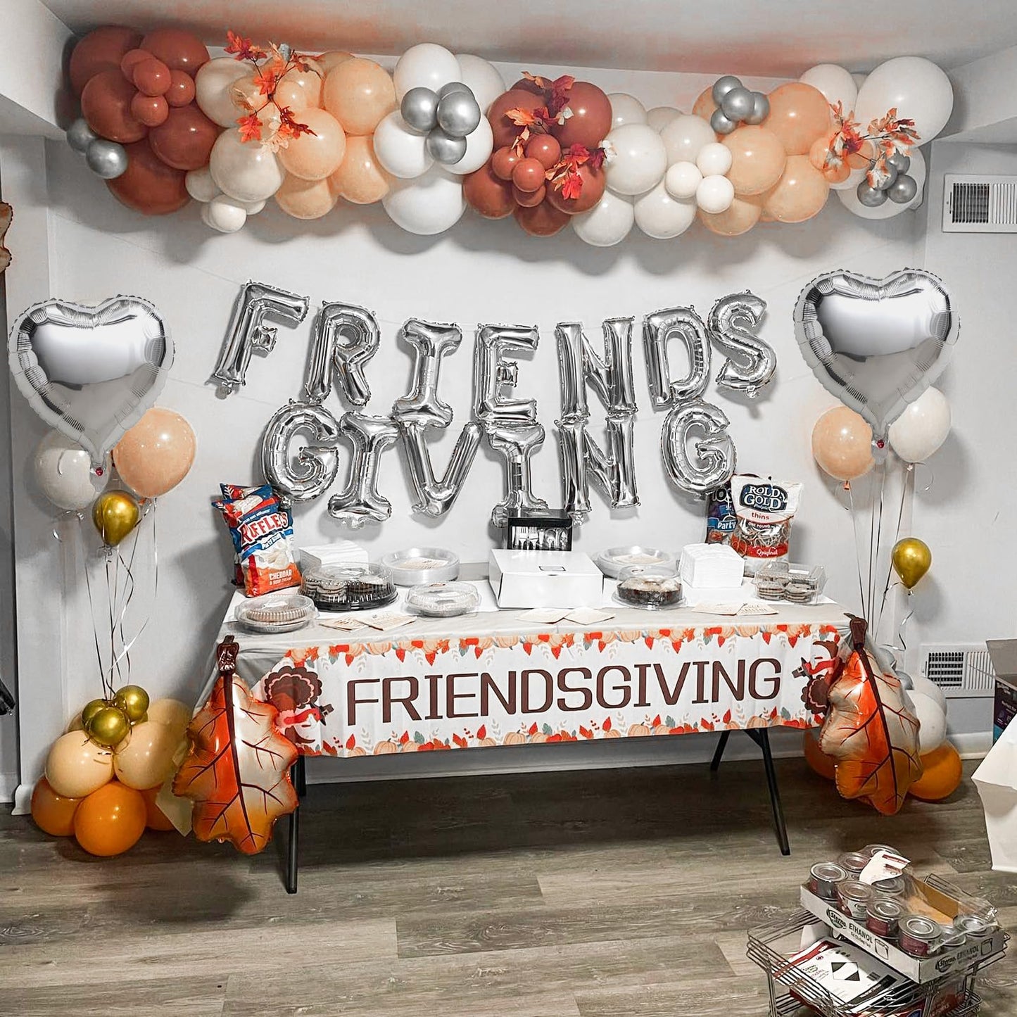 Jobkoo Friendsgiving Balloons Friends Giving Party Decorations 16 Inches Tall Silver Heart Friendsgiving Foil Mylar Balloon Lett