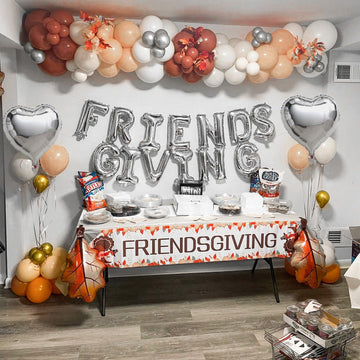 Jobkoo Friendsgiving Balloons Friends Giving Party Decorations 16 Inches Tall Silver Heart Friendsgiving Foil Mylar Balloon Lett