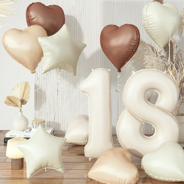 Nude 18 Balloons Decor For Girls, Beige Apricot Brown Tan Heart Balloon, Sand White 18 Balloon Boho Decor, Neutral Cream Foil St