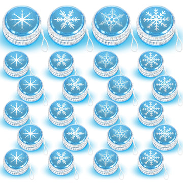 Wettarn 24 Pcs Froze Party Favors Snowflake Magic Birthday Party Supplies Winter Princess LED Lighted Yo Yo Bulk Froze Theme Toy