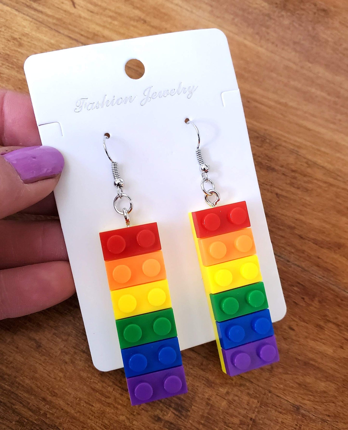 Long Colorful Lego Building Blocks Dangle Earrings By Pashal