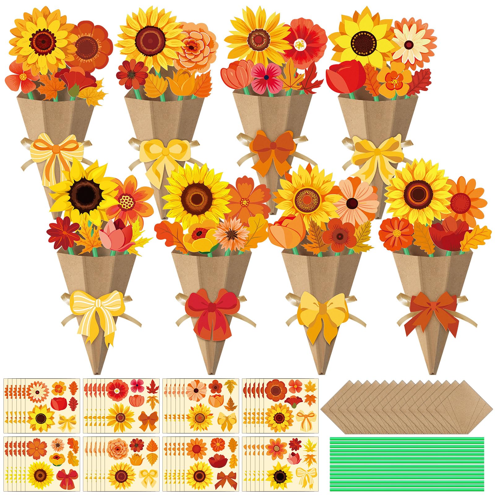 Motipuns 48 Set Thanksgiving Crafts Flower Bouquet Craft Kit DIY Flower Paper Crafts Make Your Own Thankful Gift Sunflower for F