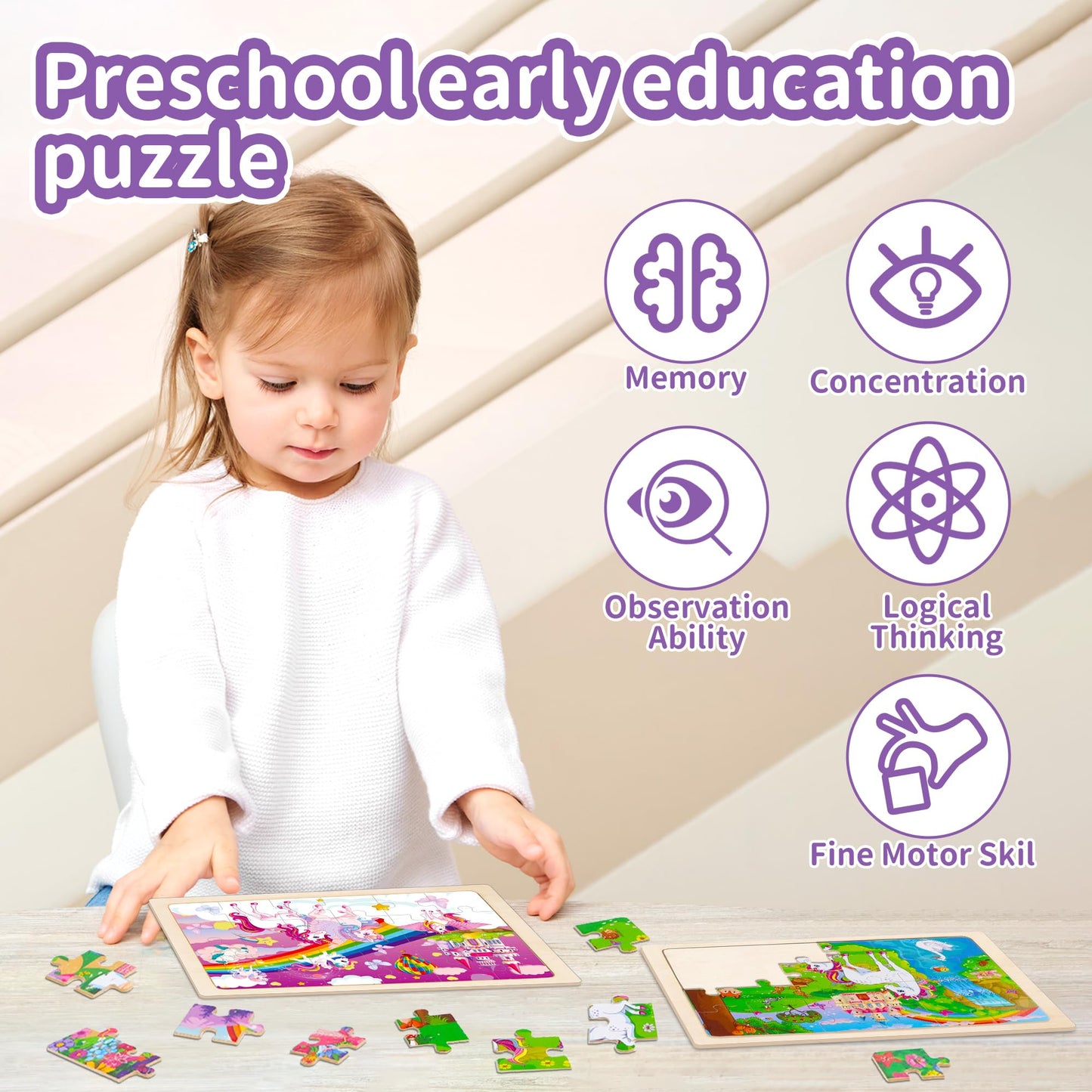 Puzzles for Kids Ages 4-6 Unicorn Princess Wooden Jigsaw Puzzles 4 Packs Puzzles for Kids Ages 3-5 24 Pcs Educational Preschool Toddler Puzzle Unicorn Toys Gifts for 3 4 5 6 Years Old Girls Boys