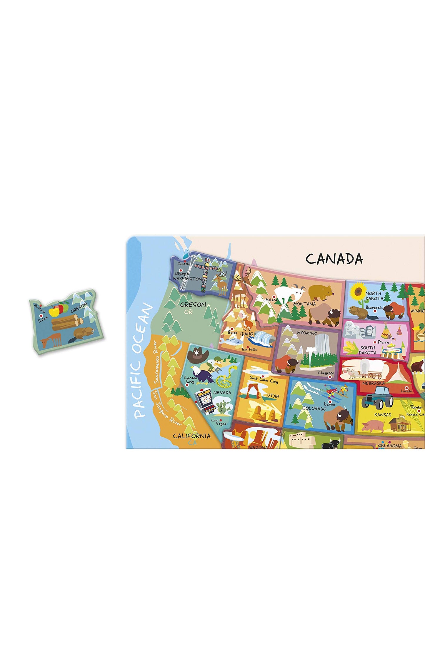 Janod Magnetic USA Map Puzzle - Educational Geography Tool, 48 Pieces, 19.7" x 13.4", Multicolored, Model J05487