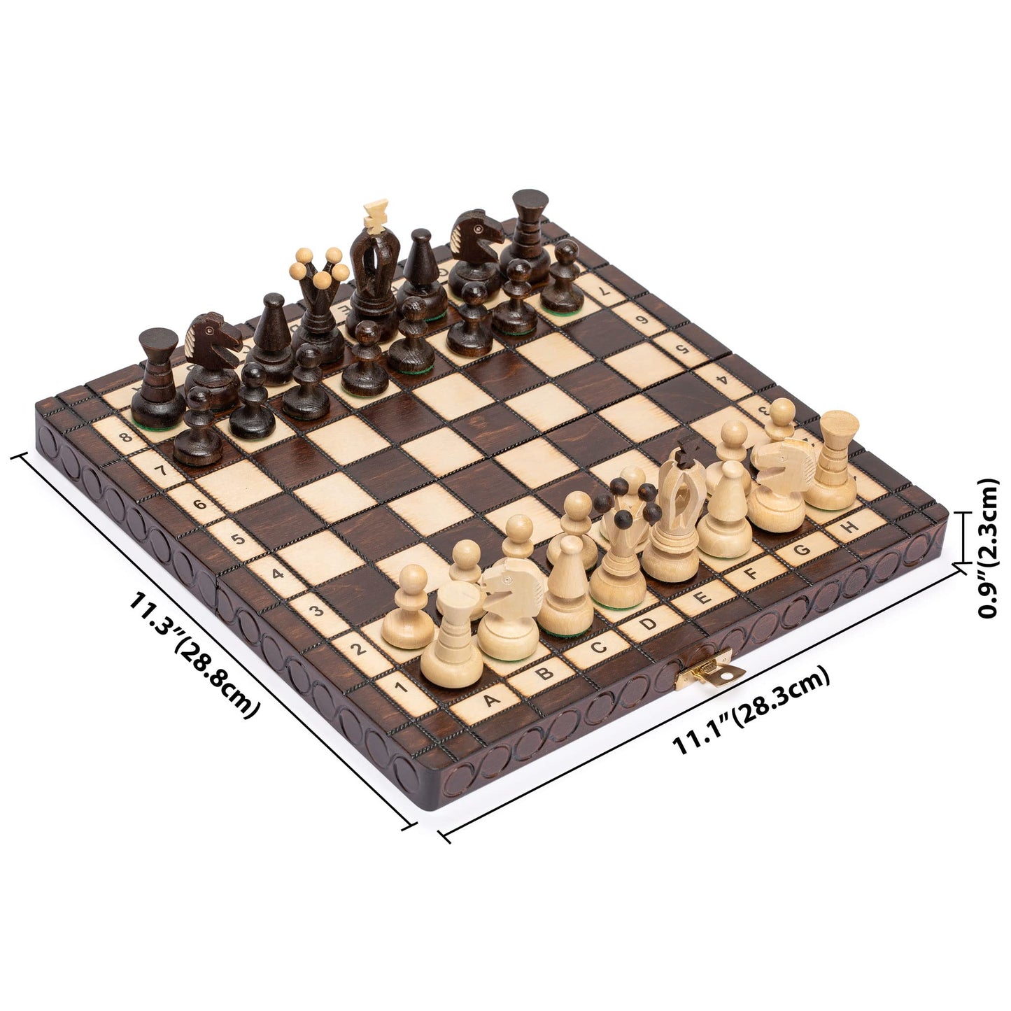 Husaria European International Chess Wooden Game Set, King's Classic - 11.3-Inch Small Size Chess Set with Folding Board and Fel