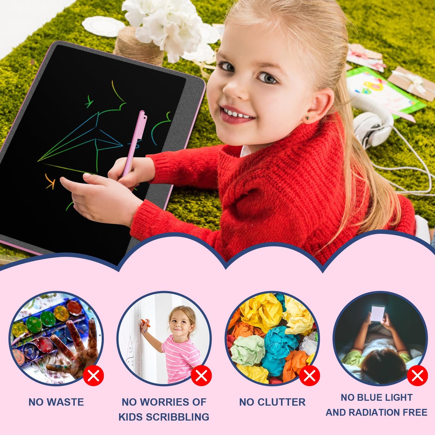 16 Inch Lcd Writing Tablet For Kids [Upgraded], Electight Colorful Doodle Board, Eye Protection Drawing Tablet With High Brightn