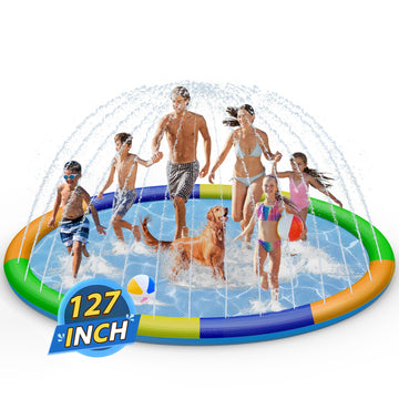 Splash Pad Sprinkler For Kids, 127'' Extra Large Non-Slip Baby Play Mat - 5 Colors, Dog Pool Toys, Toddler Outdoor Toys For Ages