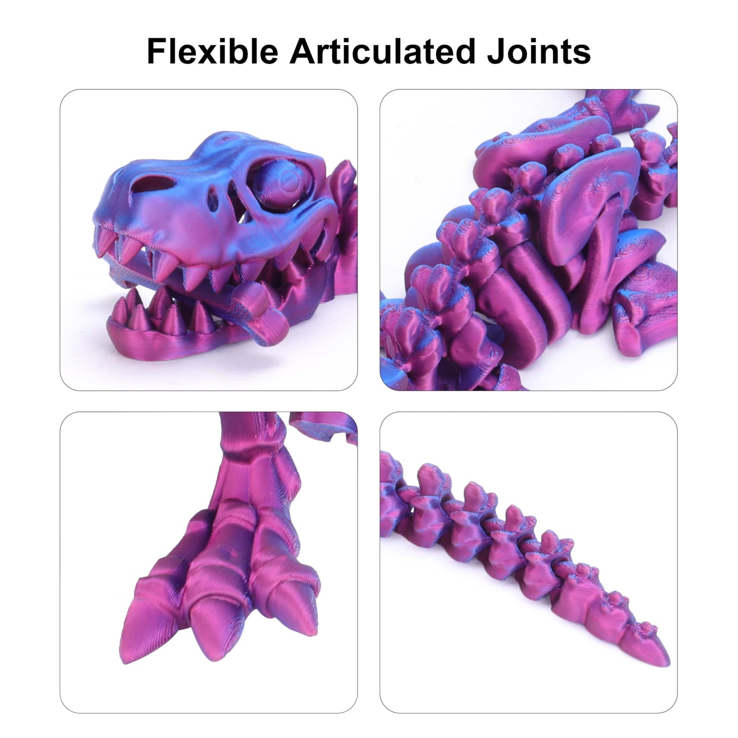 FunisFun 3D Printed Dragon with Articulated Bones for mature-themed  3D Printed Dinosaur Fidget Toys Decor for Stress Relief (Blue-Purple  1P)