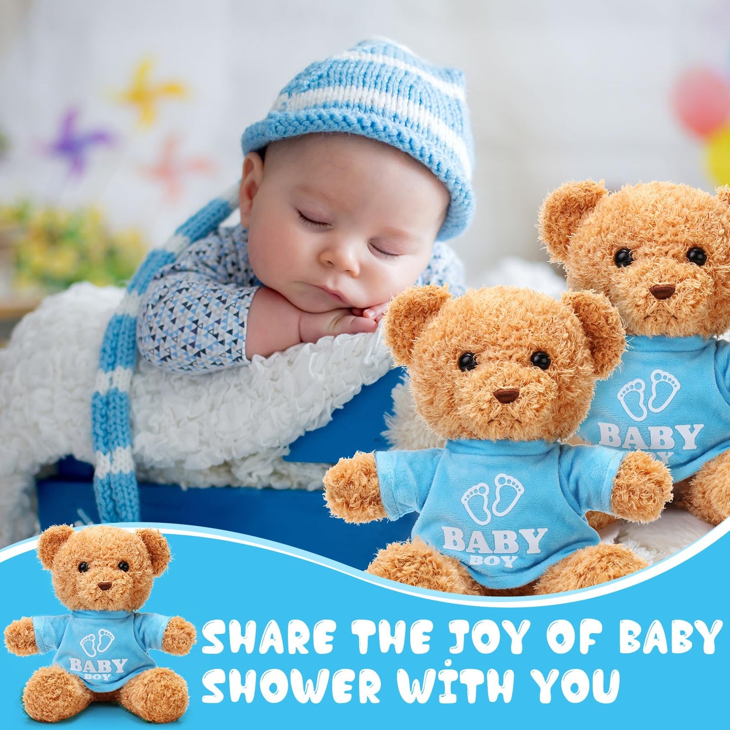 Silipull 6 Pcs Baby Shower Bear Bulk 12 Inch Stuffed Animal Bear Cute T Shirt Plush Bears Toy Gift Fluffy Decorations For Baby S