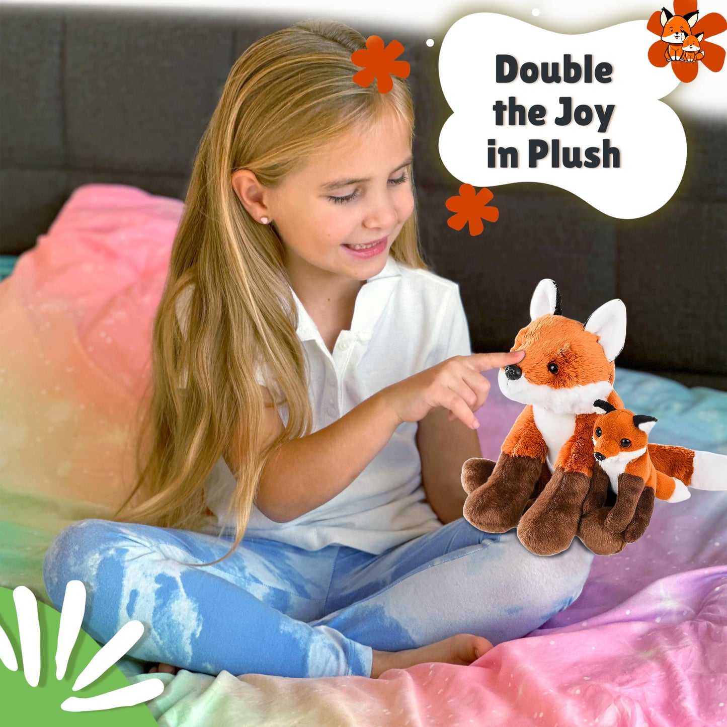 Mom And Baby Mini Fox Stuffed Animals For Boys And Girls, Safari Baby Shower Decorations, Nursery Decor, Zoo Animals For Toddler