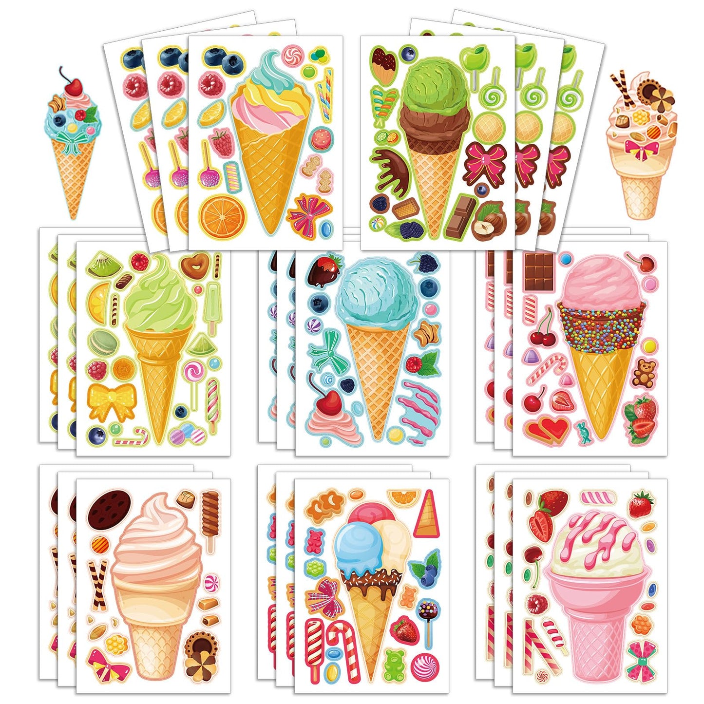 24 Sheets 8.3''  5.9'' Make Your Own Ice Cream Stickers For Toddlers Kids Party Favors, Make A Face Stickers For Kids Activities