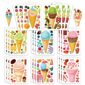 24 Sheets 8.3''  5.9'' Make Your Own Ice Cream Stickers For Toddlers Kids Party Favors, Make A Face Stickers For Kids Activities