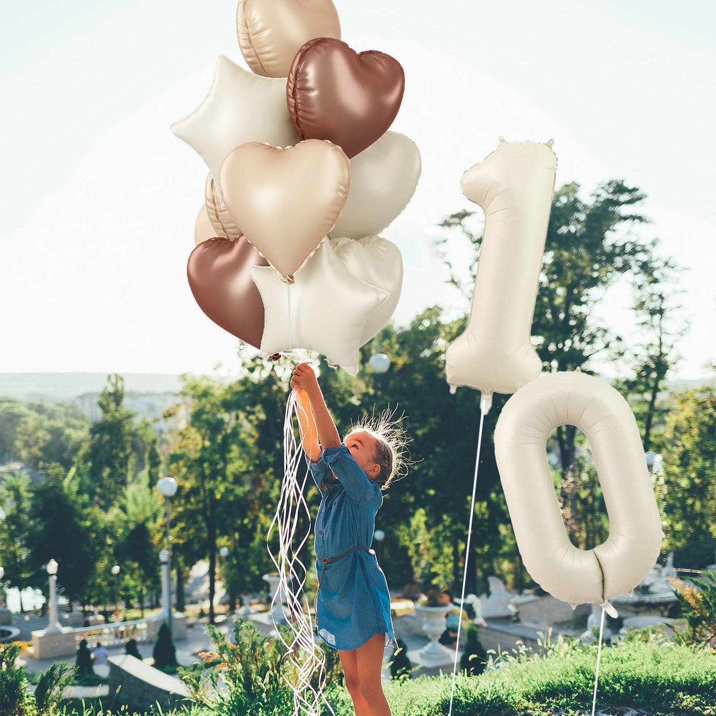 12Th Birthday Balloons For Girls, Large Foil Beige Cream Sand White Neutral 12 Balloon, Nude Tan Apricot Brown Helium Heart Star