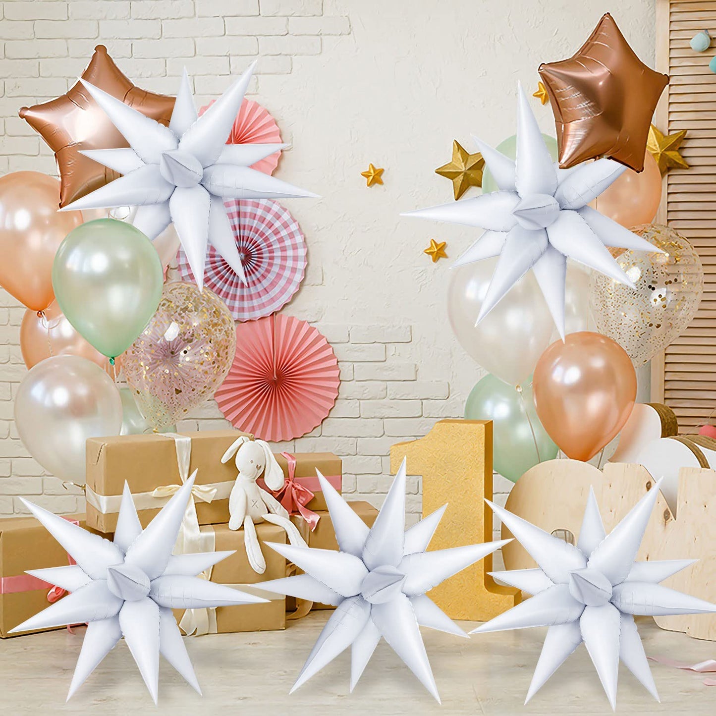 60 Pcs Star Foil Balloons Explosion 12 Point Cone Balloons Magic Starburst Balloons Large For Wedding Anniversary Backdrop Birth