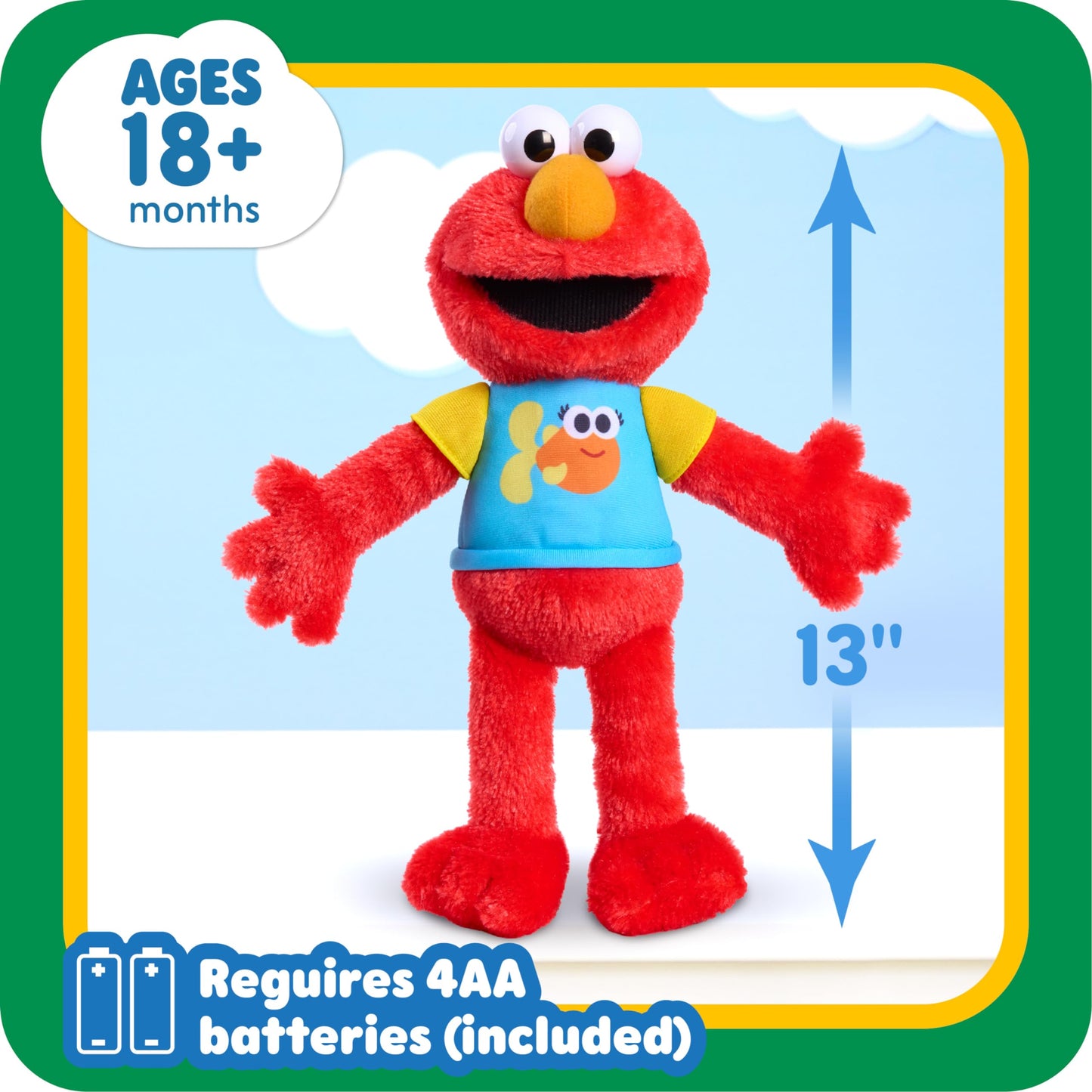 Just Play Sesame Street 13-inch Plush Elmo Toy with Lights & Sounds, Soft Red Fabric, Model 57651, Perfect for Kids 18 Months+