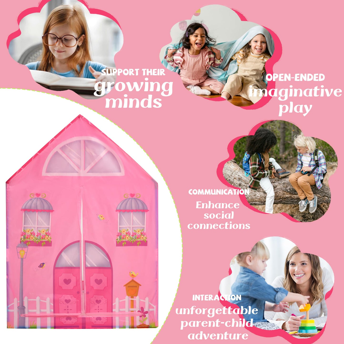 Play 10 Tent Playhouse, Kids Tent Indoor Kids Play Tent, Tents For Kids Outdoor Toys For Toddlers 3-5 Girl House