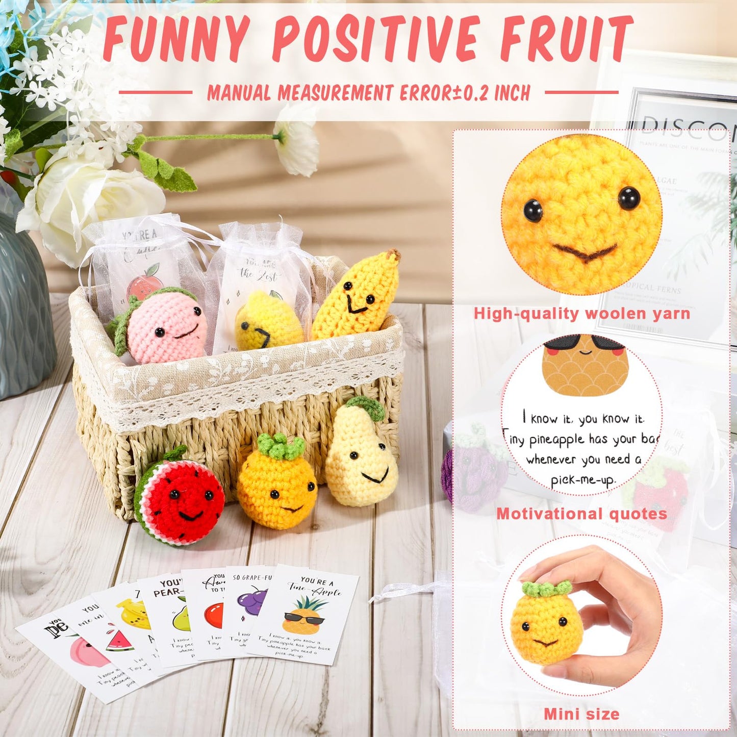Shappy 50 Sets Inspirational Positive Fruit Toy Gift Cute Funny Wool Knitted Fruit Mini Employee Appreciation Gift Motivational