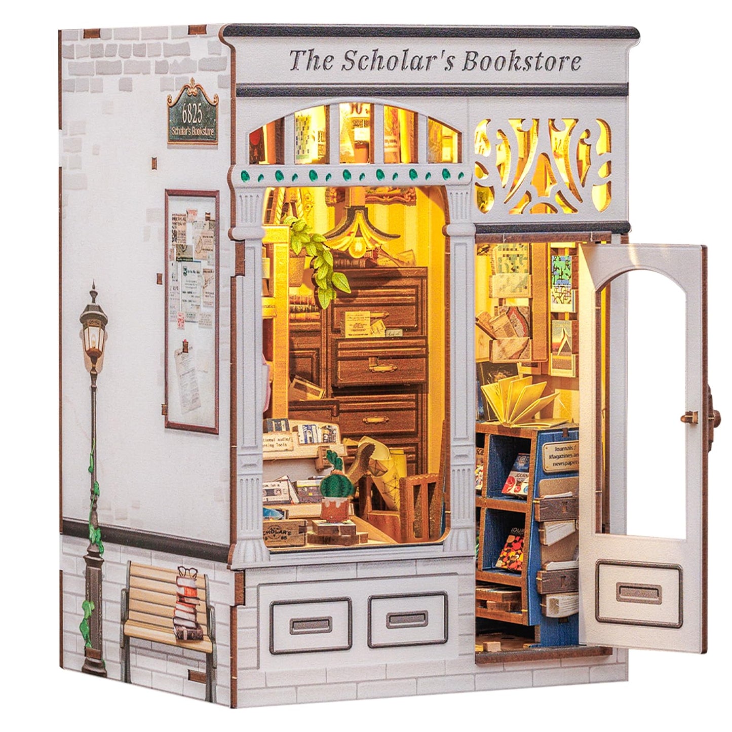 CUTEBEE DIY Book Nook Kit  Miniature House Kits for mature-themed and Teens  DIY Miniature Book Nook kit with Sensor Led Light  Gifts for Lovers and Family (The Scholar's Bookstore)