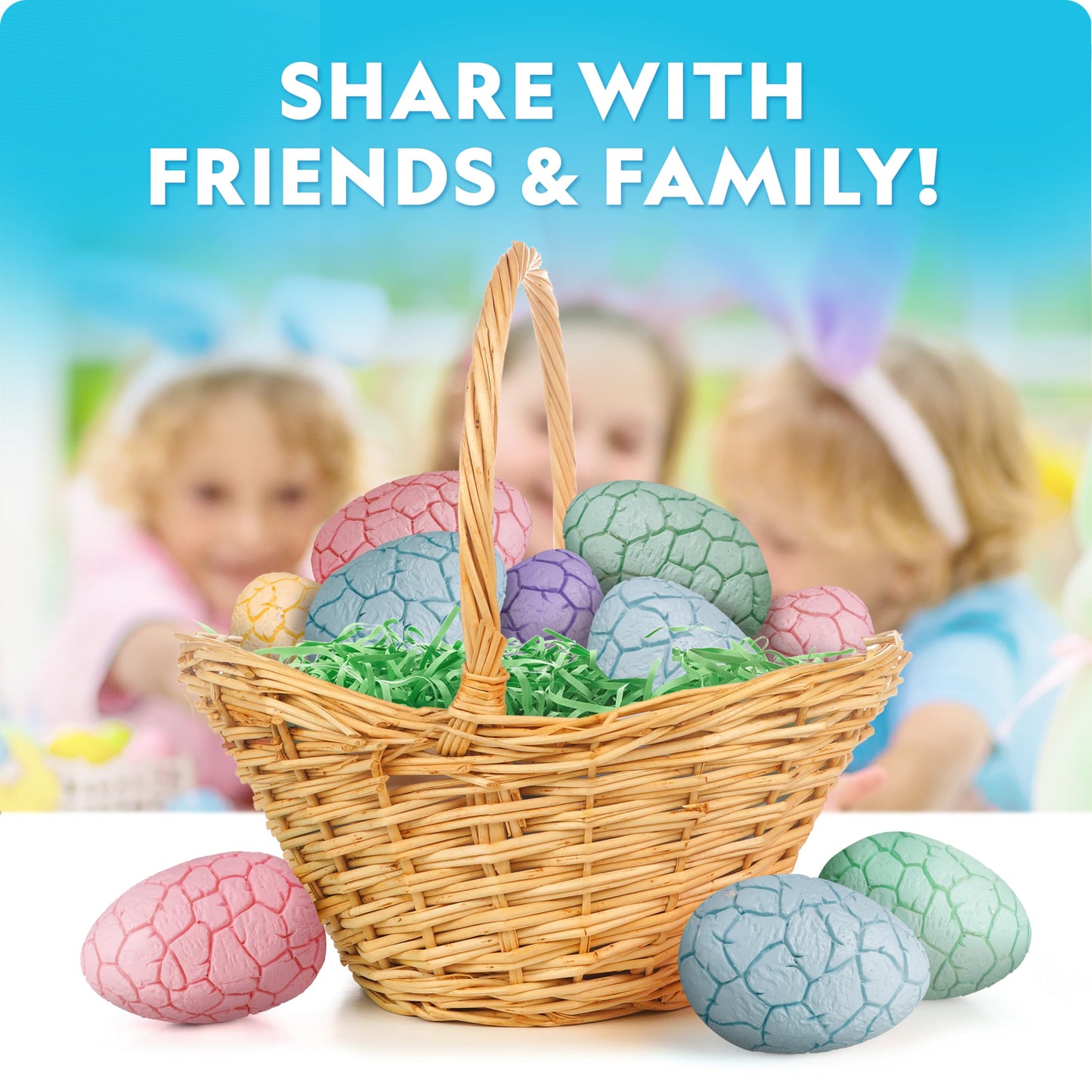Blue Marble Easter Egg Dig Kit - 12 Bricks with Gemstones & Glow Dinosaur Figures, Medium, Multicolor, Includes Dig Tools