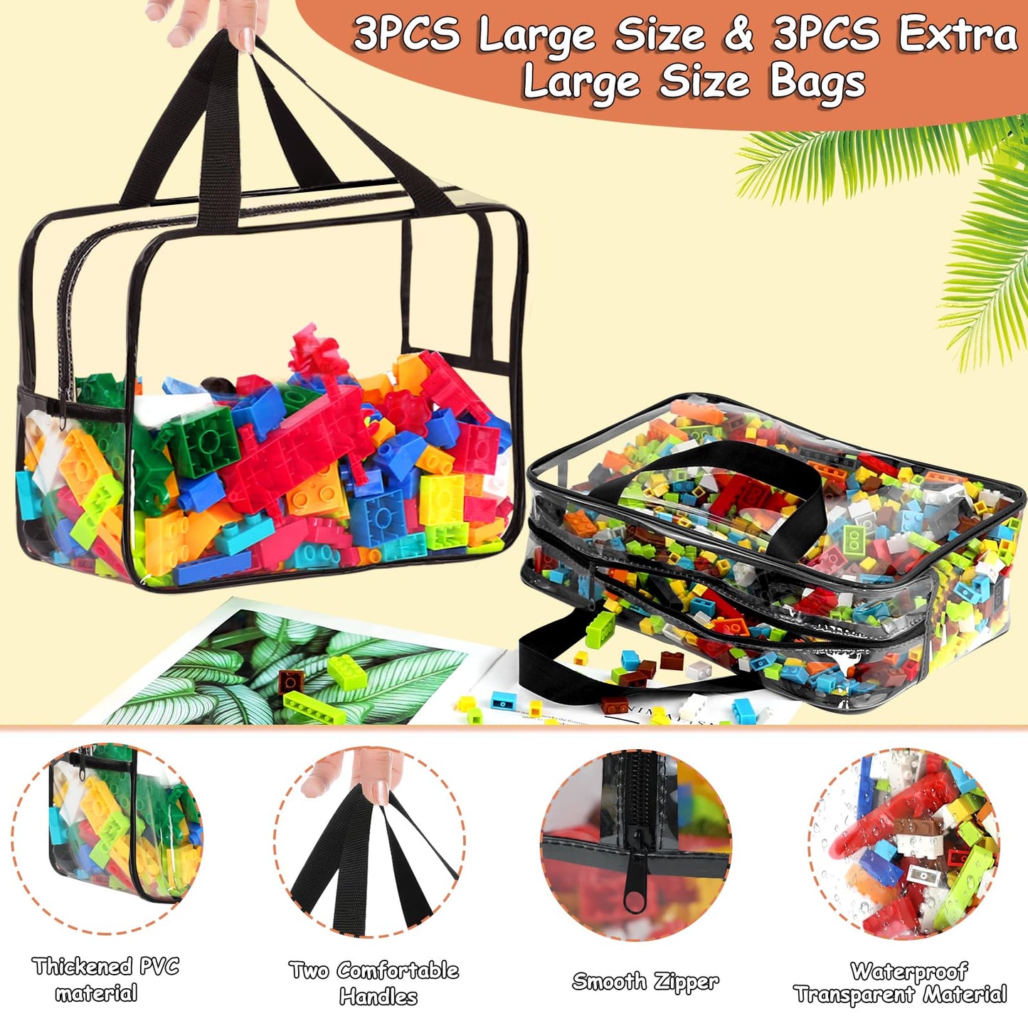 6 Packs Large Toy Storage Bags With Labels, Reusable Clear Pvc Board Game Storage, Travel Waterproof Organizer Bags With Zipper