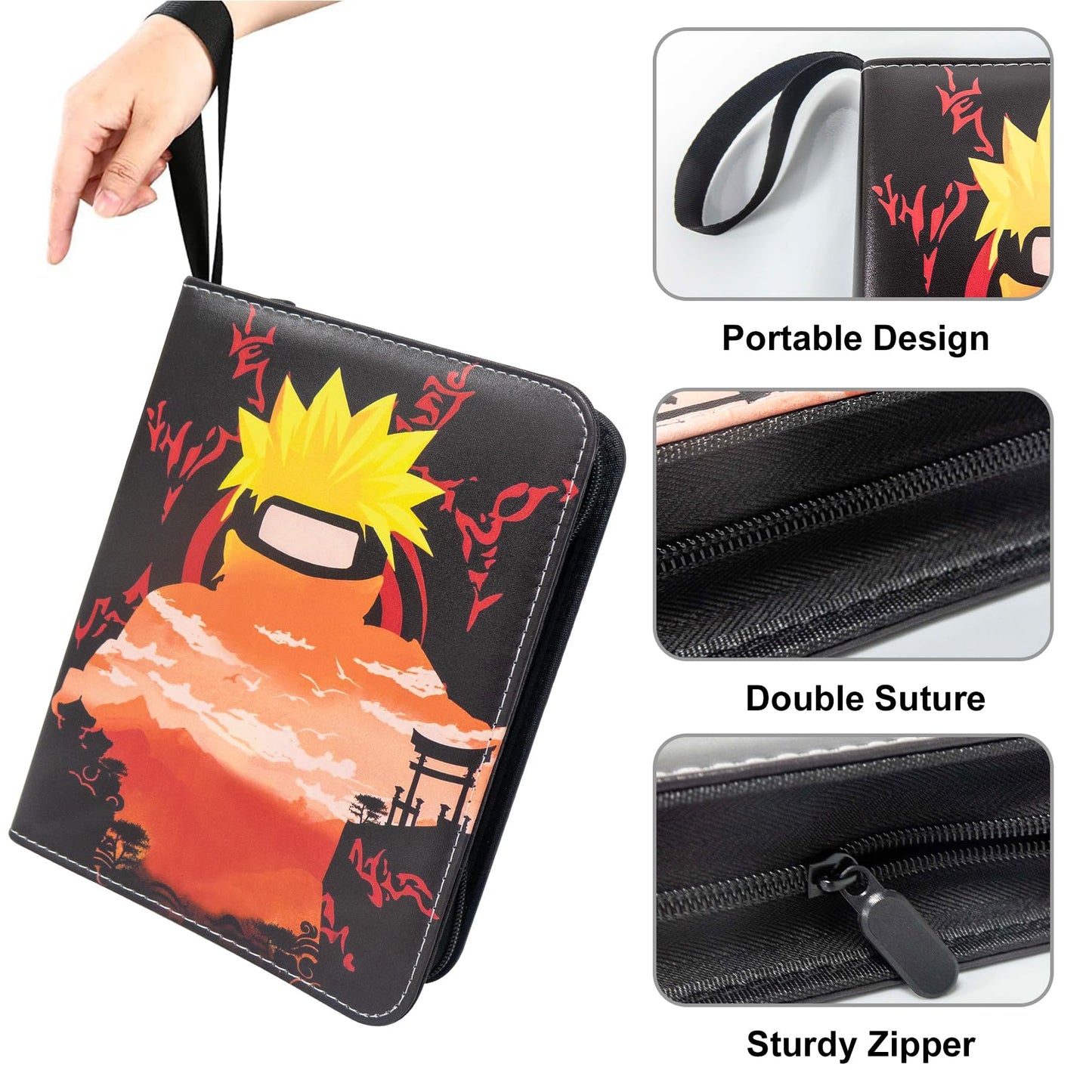 Anime Trading Card Binder  4 Pocket with 50 Sleeves up to 400 Cards  Waterproof Card Storage Bag for Anime  Game and TCG Cards