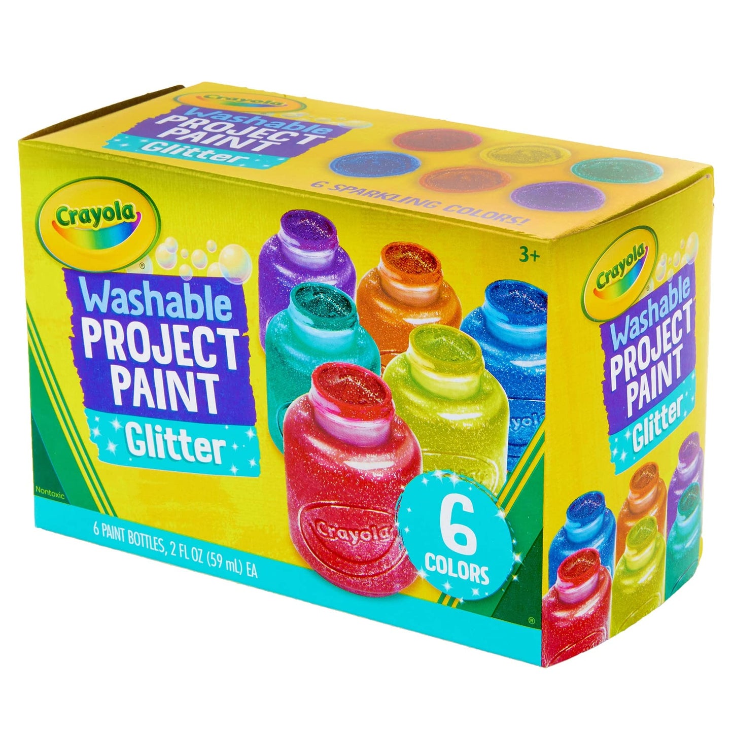 Crayola Washable Glitter Paint Great for Classroom Projects, 6 Count