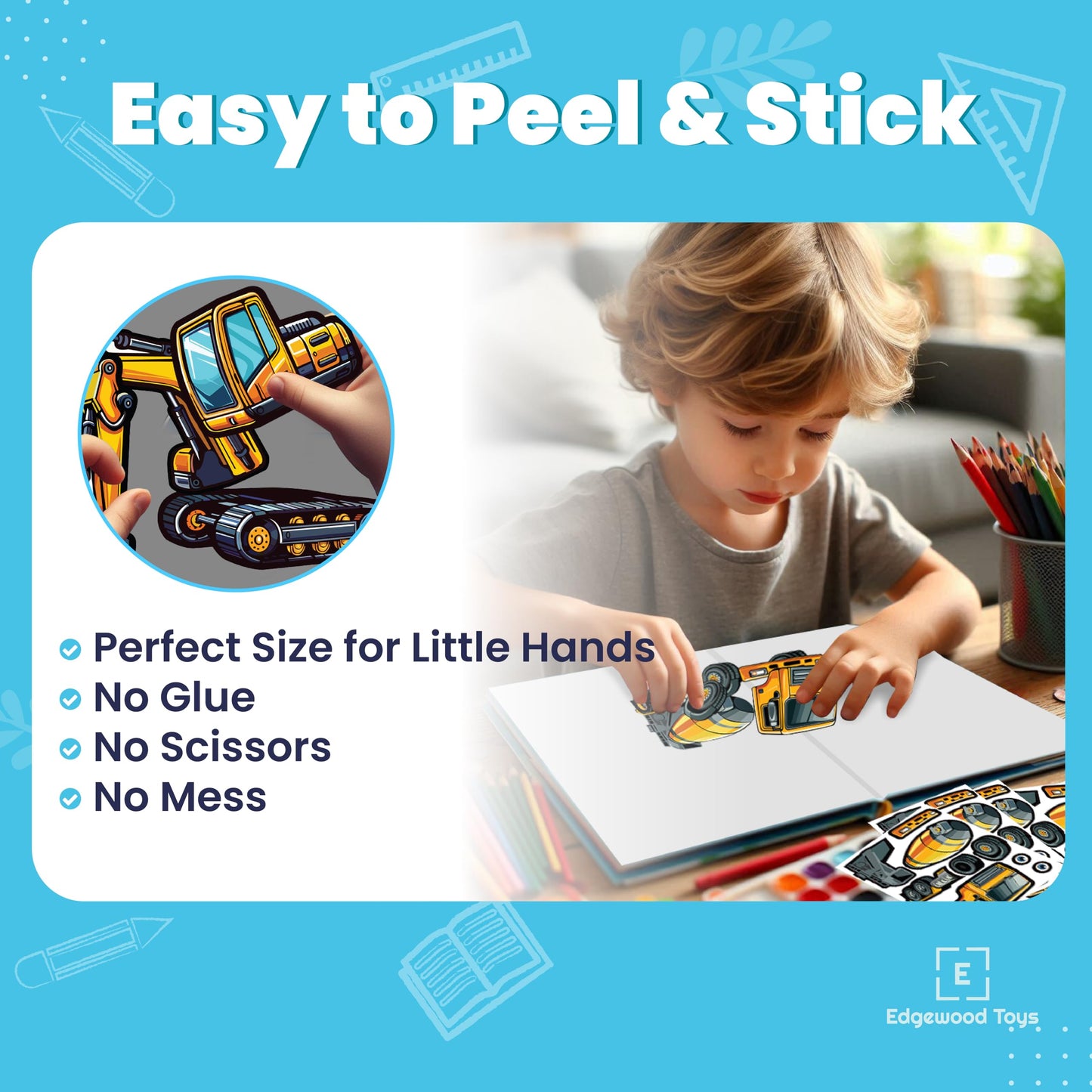 24 Make A Construction Truck Stickers for Kids - Create Your Own Escavator, Dump Truck, Cement Mixer, Roller, Front Loader, & Fo