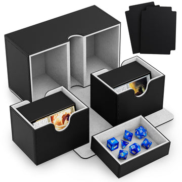 Card Deck Box Fit For Mtg Commander Deck Box With Dice Tray Fits 200+ Double Sleeved Cards, Pu Leather Double Card Deck Box With Card Dividers And Dice