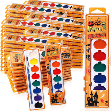 Watersay Halloween Pumpkin Watercolor Paint Set for Kids 8 Washable Colors with Brushes Water Color Painting Kit for Halloween P