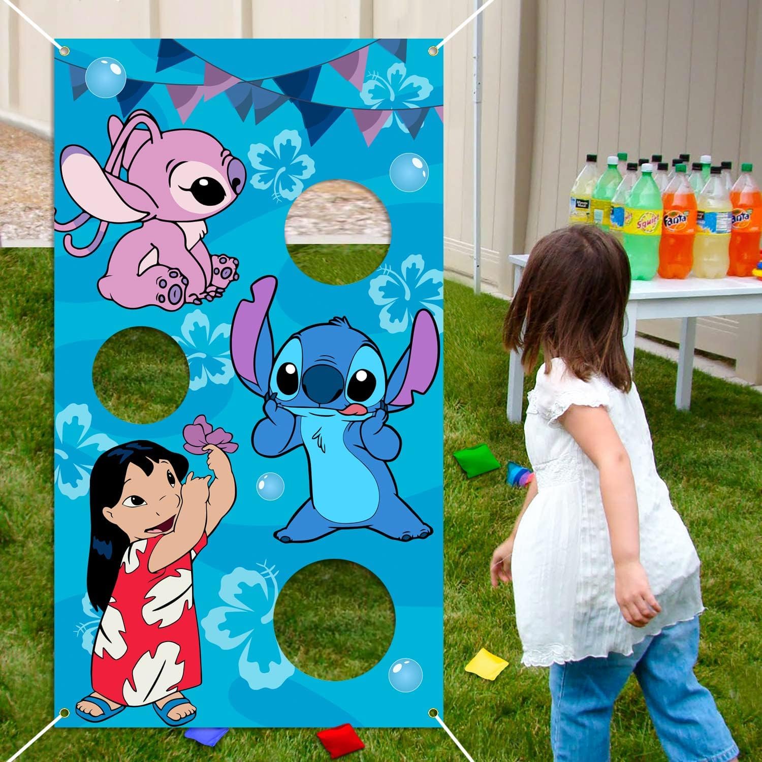 Stitch Party Supplies  Stitch Toss Games with 4 Bean Bags Set  Party Games Hanging Banner Outdoor tossing Game for Boys Girls  Stitch Party Activities Decorations Gifts