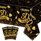 NatNarr 3 Pack 50th Birthday Tablecloth, Plastic Black Gold Table Cloths 50th Birthday Table Cover, Disposable Rectangle Table C