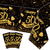 NatNarr 3 Pack 50th Birthday Tablecloth, Plastic Black Gold Table Cloths 50th Birthday Table Cover, Disposable Rectangle Table C