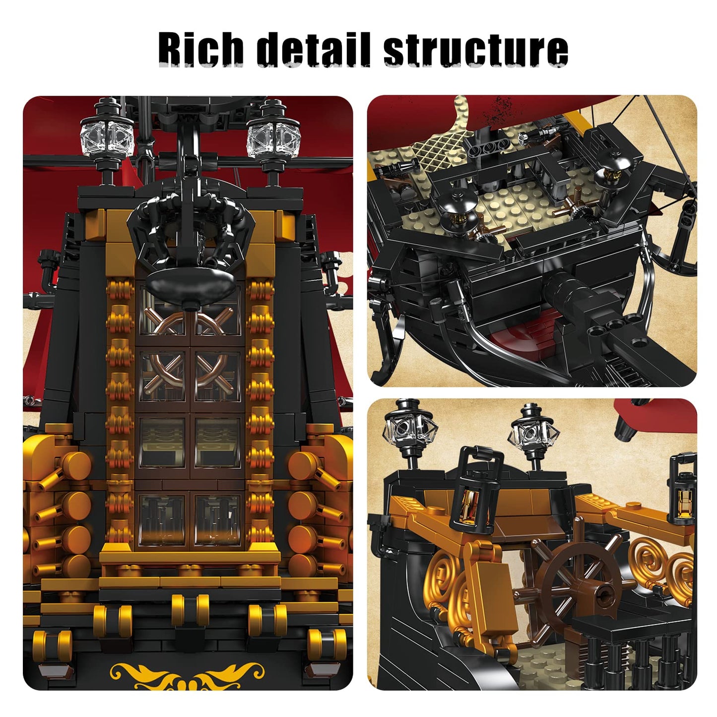 Mould King 13109 Queen Anna'S Revenge Pirate Ship Model Building Blocks Kit, Moc Pirate Ship Building Sets, 3139 Pieces Large Red Set For Kids And Teens