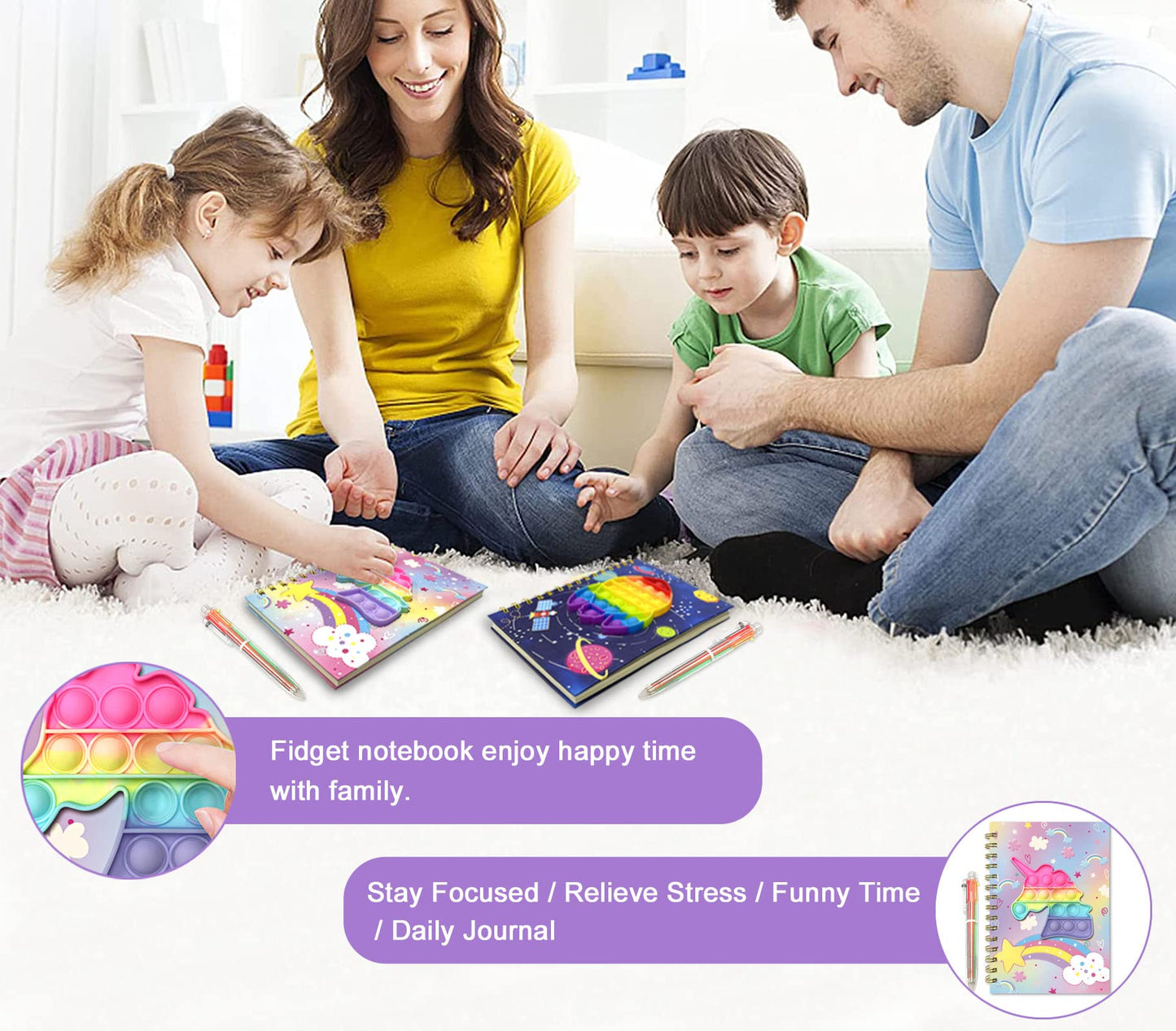 Pop Notebook For Kids, Fidget Girls Diary Journal 8.5X5.3 Inches 160 Lined Pages With 6 Multicolor Pen Spiral Journal For Teenag