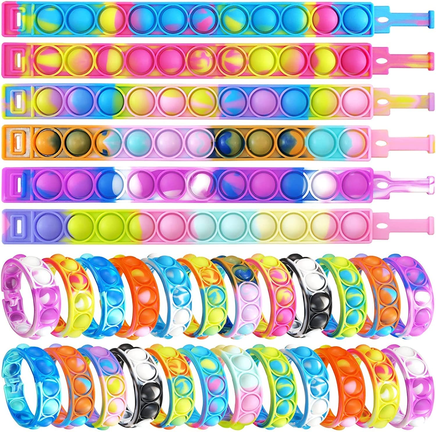 80 Pcs Random Pop Fidget Toy Fidget Bracelet, Wearable Push Poping Bubble Sensory Toys Stress Relief Finger Press Silicone Wrist