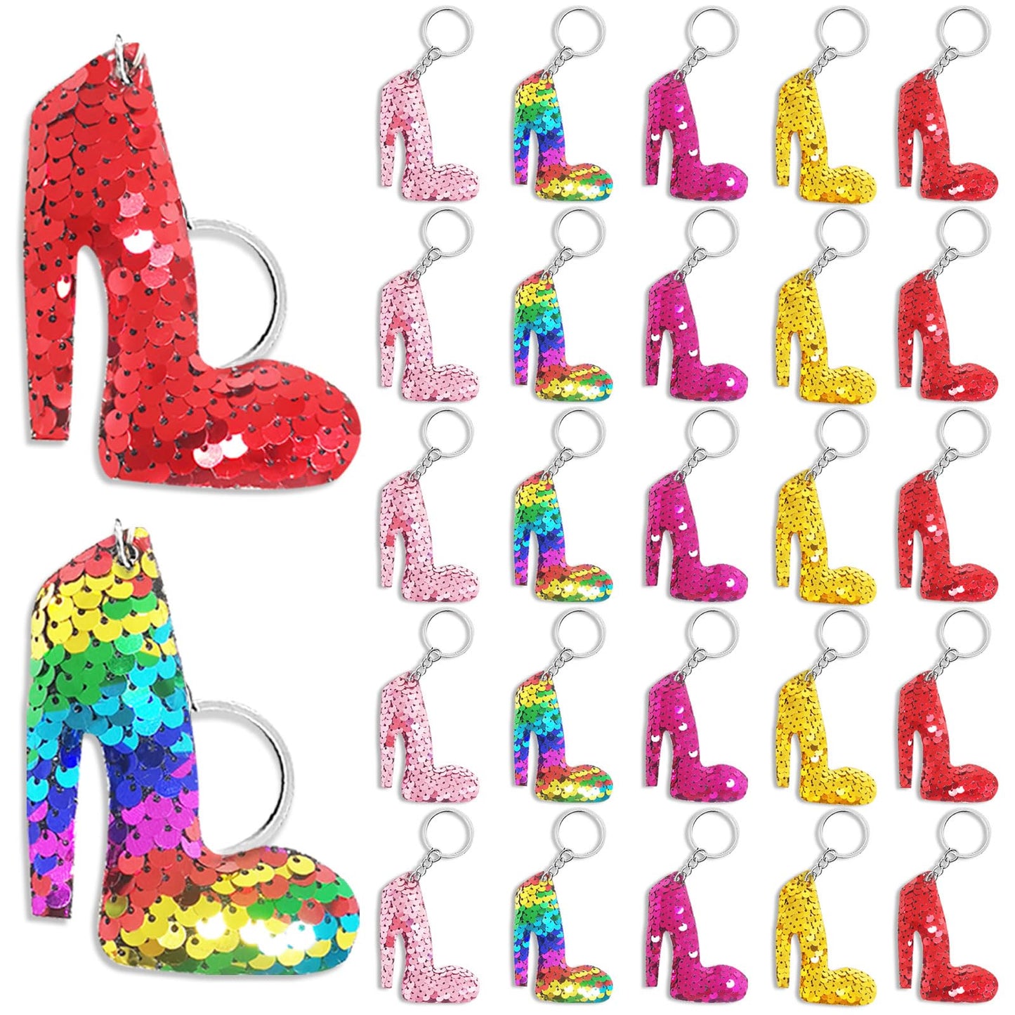 CiciBear 25 Pack Highheel Sequin Keychains for Girl Party Favors, Women Themed Party Favors, Engagement, Girls Makeup Party, Hig