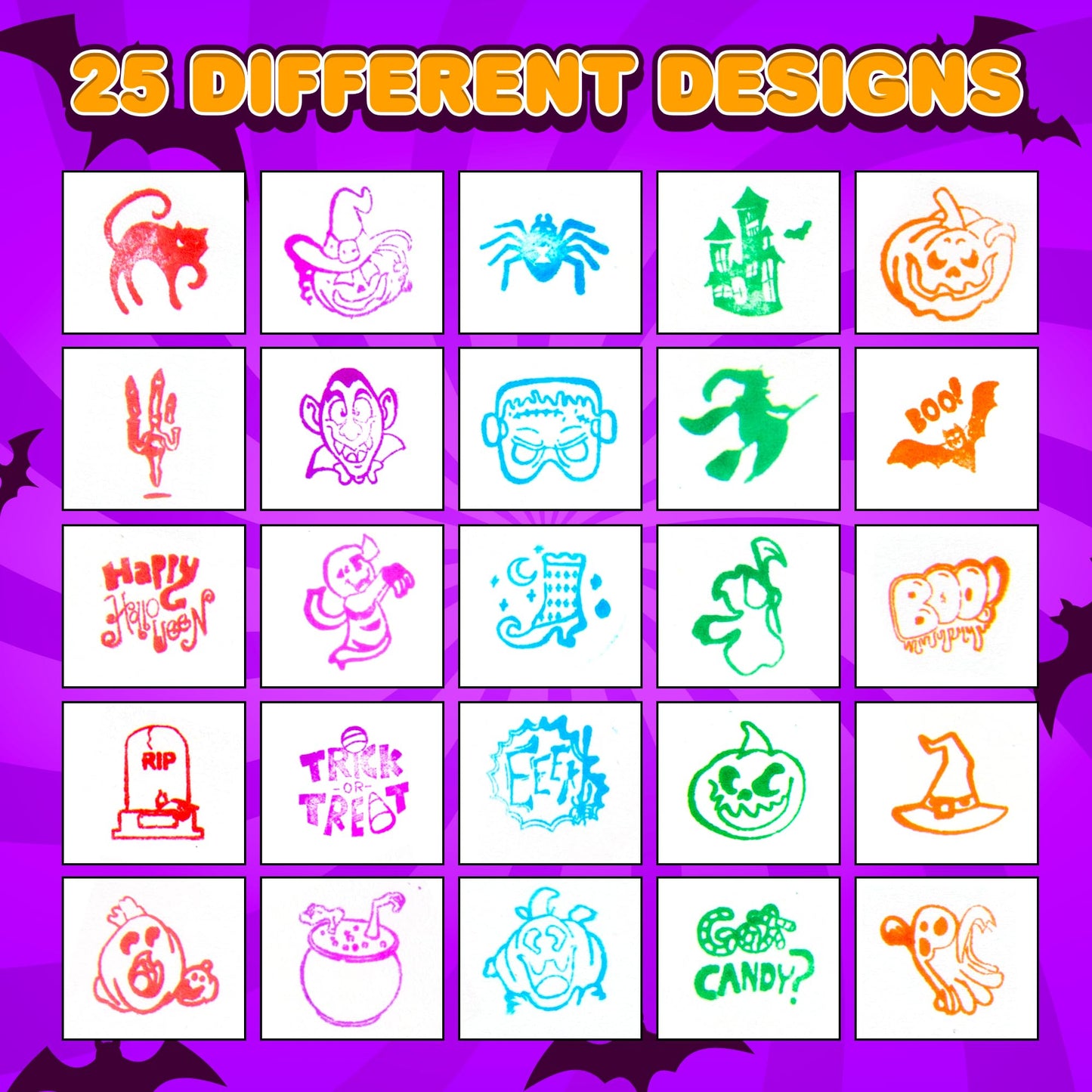 ArtCreativity Bulk Halloween Stampers for Kids - Set of 100 Halloween Stamps - Assorted Trick or Treat Stamper Designs for Hallo