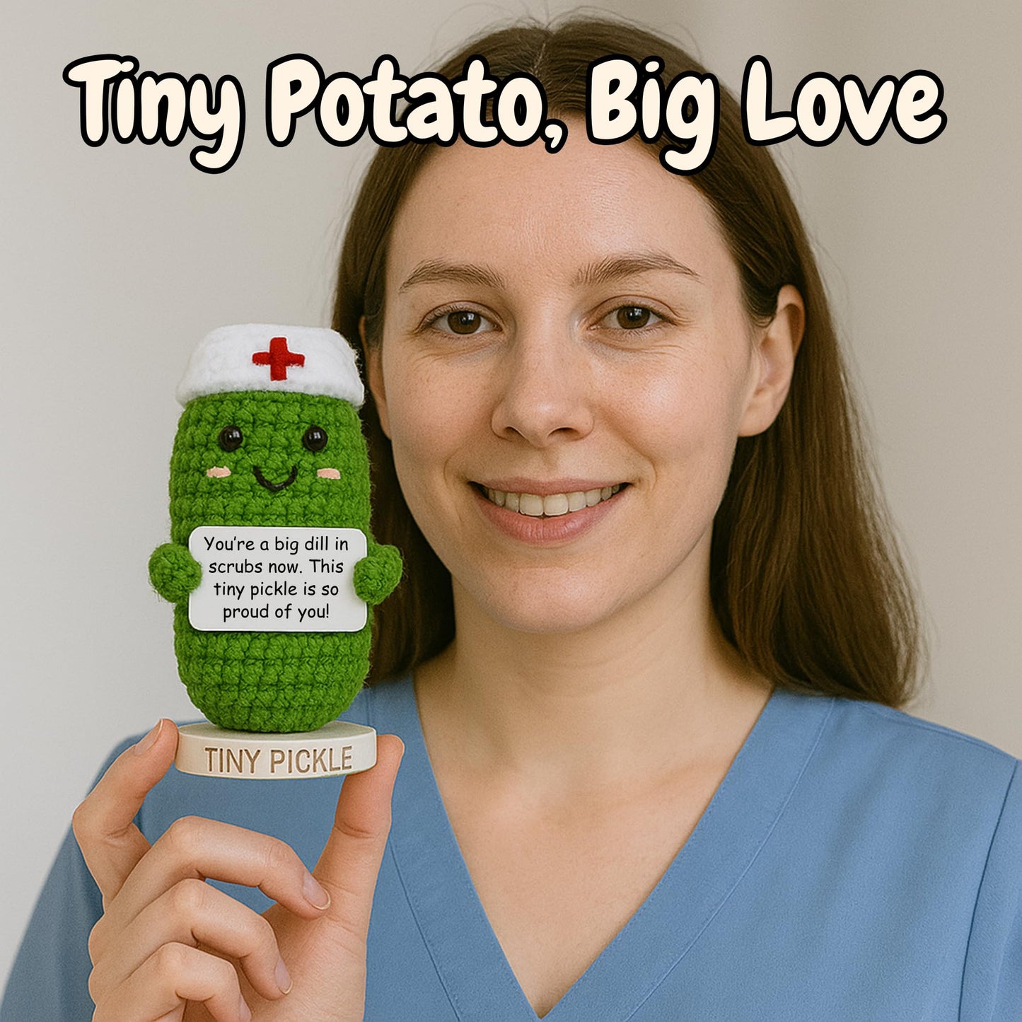 Nurse Gifts - Handmade Positive Pickle Crochet Doll with 30 Empowering Messages for Nurses - Funny RN Gifts, New Nurses Present