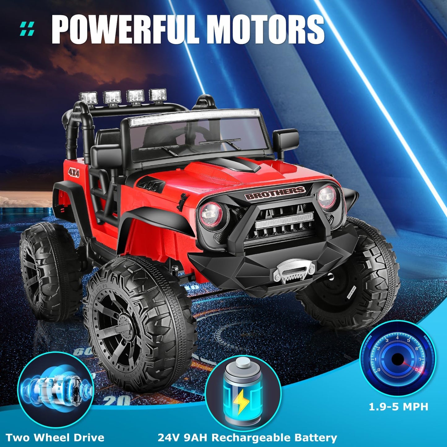 Hikole 24V 9Ah Ride On Car For Big Kids 4-8, 2 Seater Kids Electric Cars Toys With Remote Control, 2X200W Powerful Motors, 5Mph,